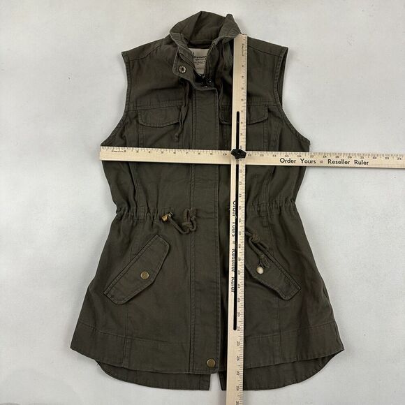 American Rag Army Green Full Zip Utility Vest Drawstring Waist 100% Cotton Sz S - Picture 2 of 12
